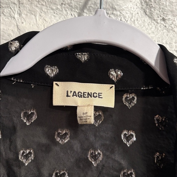 L’Agence Hailie Black & Silver Hearts Semi Sheer Blouse - Picture 5 of 11